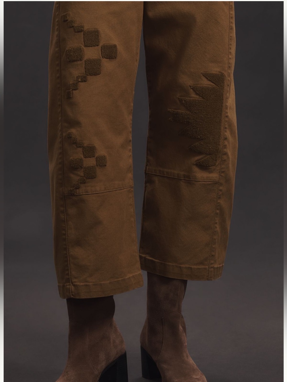Pilcro Brown Cropped Wide-Leg Cargo Pants with Embroidered Panels
